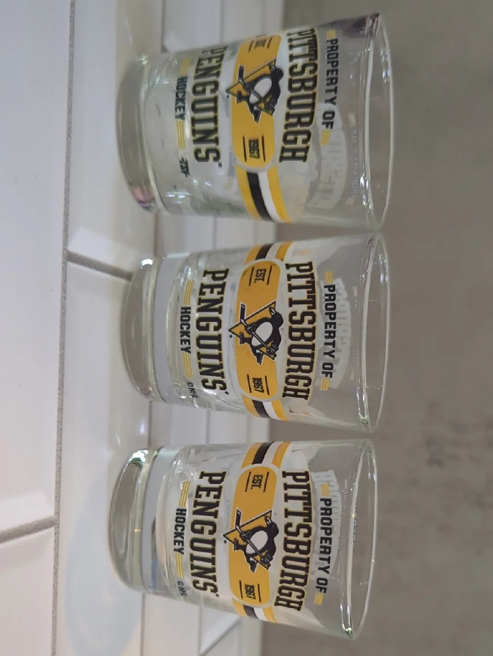 3 Pittsburgh Penguins Shot Glasses From Private Box Seats NEW